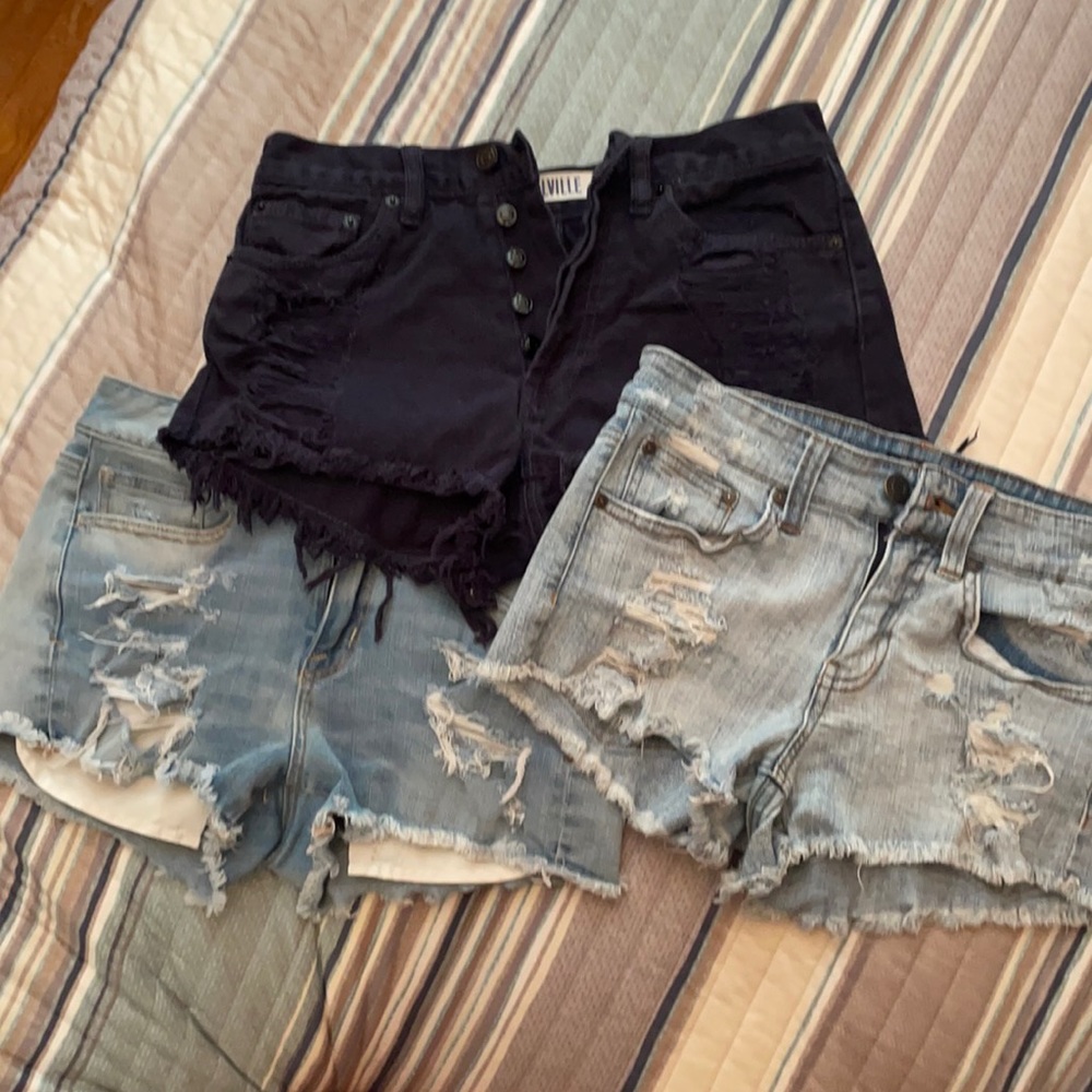 3 Piece Distressed Denim Shorts